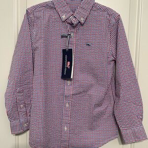 Vineyard Vines Boys Button-Down Whale Shirt Size 6 NWT Lighthouse Red Check